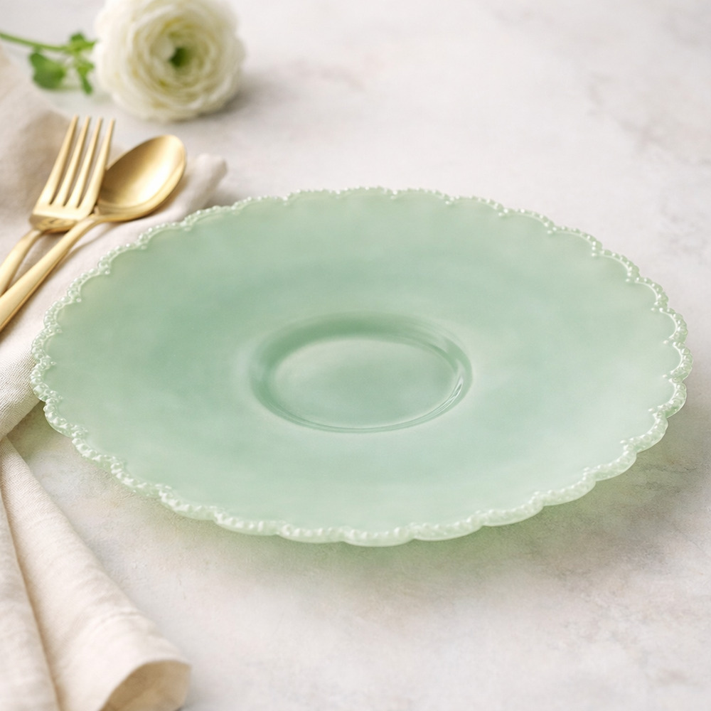 Mosser Glass GIGI Plate  13.5" Jadeite hobnail scalloped